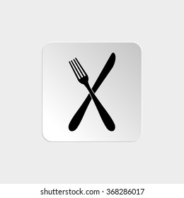 crossed fork over knife  - black vector icon