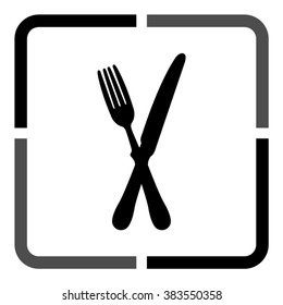 crossed fork over knife  - black vector icon