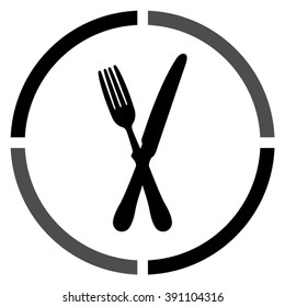 crossed fork over knife  - black vector icon