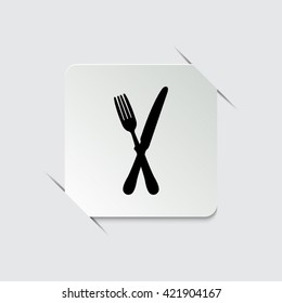 crossed fork over knife  - black vector icon