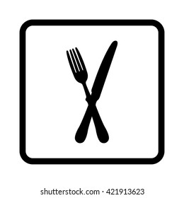 crossed fork over knife  - black vector icon