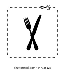 crossed fork over knife  - black vector icon
