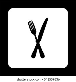 crossed fork over knife  - black vector icon