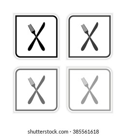 crossed fork over knife  - grayscale vector icon