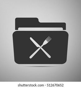 Crossed fork over knife grey folder flat icon on grey background. Vector Illustration