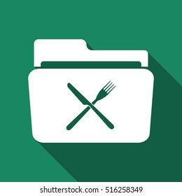 Crossed fork over knife grey folder flat icon with long shadow. Vector Illustration