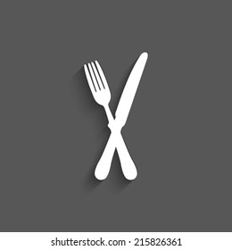 crossed fork over knife icon with shadow on a grey background