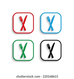 crossed fork over knife icon with shadow 