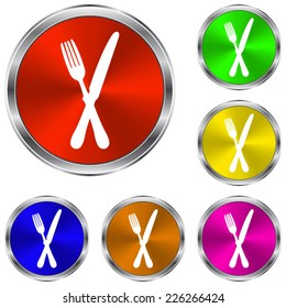 crossed fork over knife  icon - vector glossy colourful buttons
