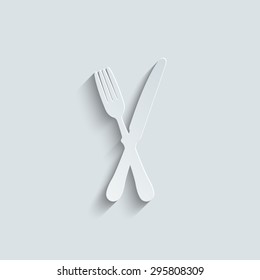 crossed fork over knife icon with shadow