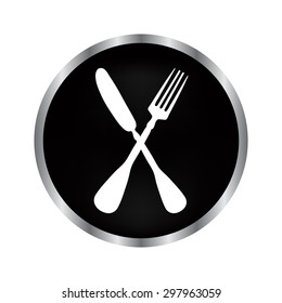 crossed fork over knife - vector icon on a black button