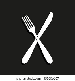 crossed fork over knife -  vector icon with shadow