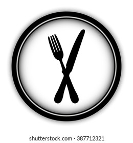 crossed fork over knife - vector icon; round  button with shadow