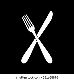 crossed fork over knife - white vector icon