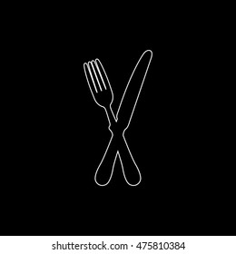 crossed fork over knife  - white vector icon