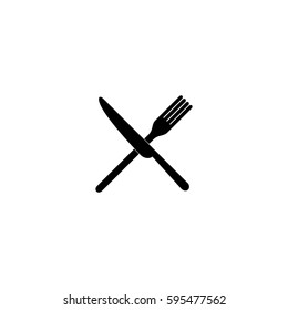 crossed fork over knife - white vector icon