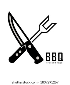 Crossed Fork over Steak Knife Logo Type. Barbeque Logo Design Vector
