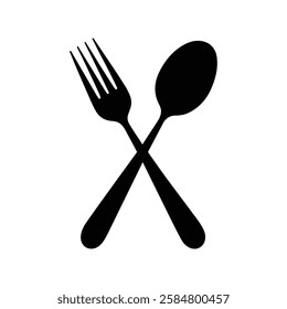 Crossed Fork and Spoon icon. Black Crossed Fork and Spoon silhouette vector illustration isolated on white background