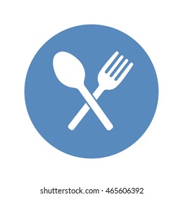 Crossed Fork And Spoon Icon Placed In A Blue Circle. Restaurant, Cafe Symbol.