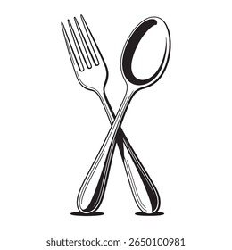 Crossed Fork and Spoon Icon - Simple Cutlery Design for Food or Restaurant Branding