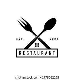 crossed fork and spoon restaurant logo design vector