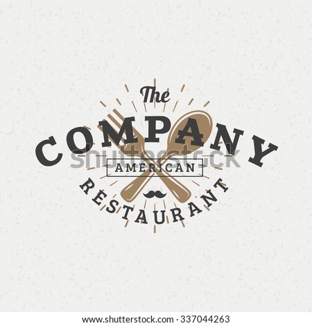 Crossed Fork and Spoon. Vintage Retro Design Elements for Logotype, Insignia, Badge, Label. Business Sign Template. Textured Background