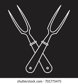 Crossed forks in thin line style icon vector illustration for design and web isolated on black background. Crossed forks vector object for labels