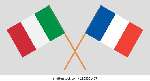 The crossed France and Italy flags. Official colors. Proportion correctly. Vector illustration