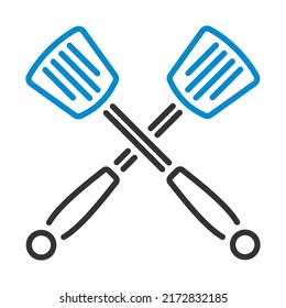 Crossed Frying Spatula. Editable Bold Outline With Color Fill Design. Vector Illustration.