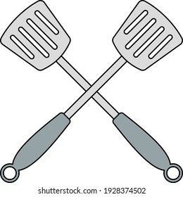 Crossed Frying Spatula. Editable Outline With Color Fill Design. Vector Illustration.