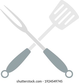 Crossed Frying Spatula And Fork Icon. Flat Color Design. Vector Illustration.