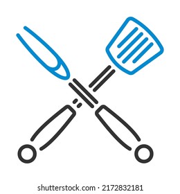 Espátula De Frying Cruzada E Icono De La Horquilla. Contorno de negrita editable con diseño de relleno de color. Ilustración vectorial.