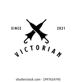 crossed gentleman umbrella victorian accessory logo design vector illustration stamp label 