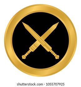 Crossed gladius swords button on white background. Vector illustration.
