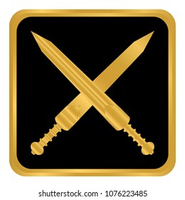 Crossed gladius swords button on white background. Vector illustration.