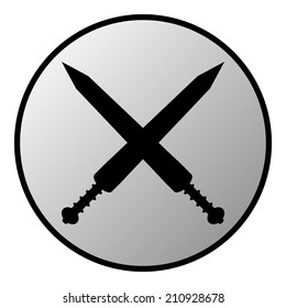 Crossed gladius swords button on white background. Vector illustration.