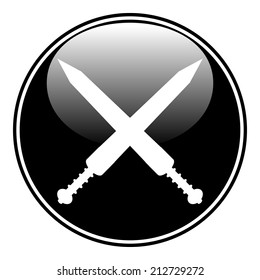 Crossed gladius swords button on white background. Vector illustration.