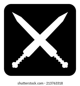 Crossed gladius swords button on white background. Vector illustration.