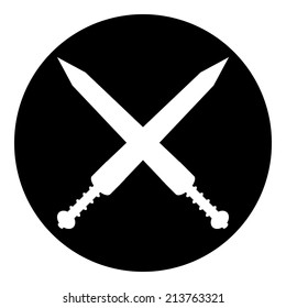 Crossed gladius swords button on white background. Vector illustration.