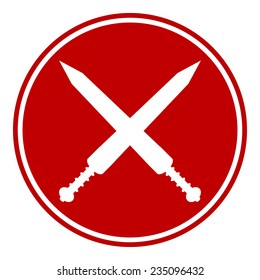 Crossed gladius swords button on white background. Vector illustration.