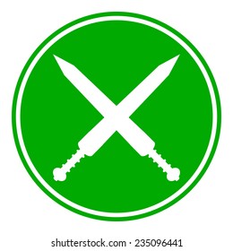 Crossed gladius swords button on white background. Vector illustration.