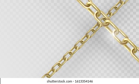 Crossed gold chain on a transparent background, jewelry chain