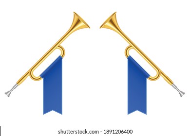 Crossed golden horn trumpets vector illustration