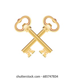 Crossed Golden Keys isolated on white Background. Vector illustration