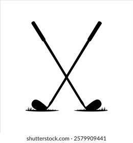 Crossed golf club stick silhouette icon vector illustration design on white background.