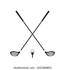 Crossed Golf Clubs with Golf Ball Tee Vector Icon Illustration Silhouette