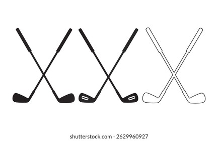 Crossed Golf Clubs Icon Set – Solid, Filled, and Outline Styles