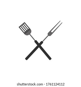 crossed grill fork and turner; grill party on a backyard concept, logo design