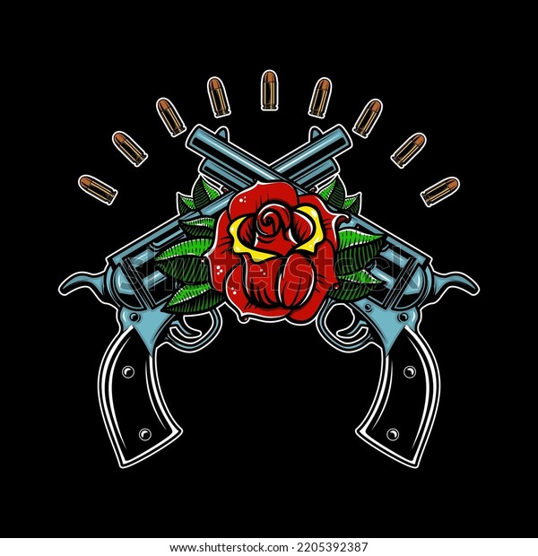 Crossed Guns Roses Design Element Poster Stock Vector (Royalty Free ...