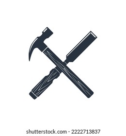 Crossed hammer and chisel logo for business construction, mechanical engineering concept logo.